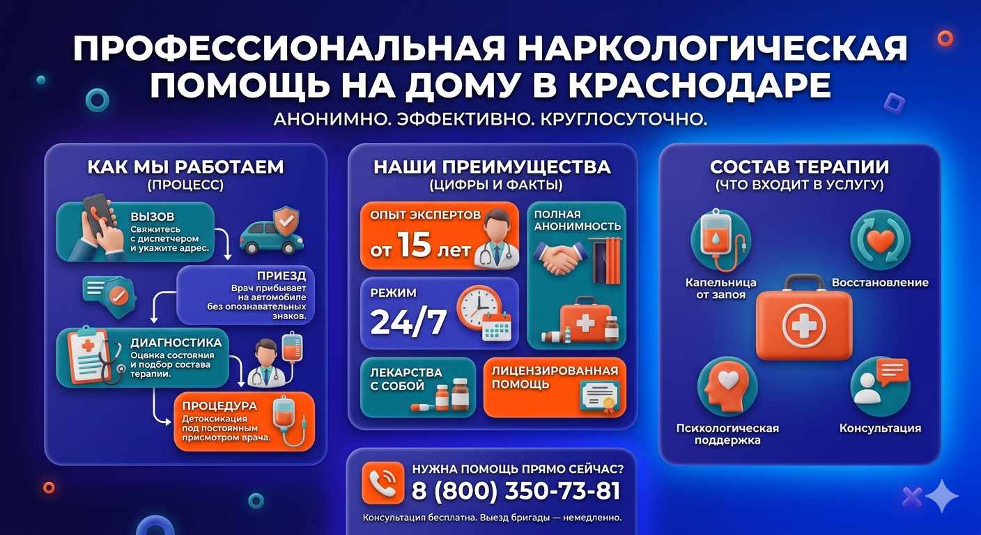 Инфографика о принципах лечения алкоголизма на дому в Жуковке: этапы вызова нарколога, преимущества анонимной детоксикации и состав медицинской помощи.